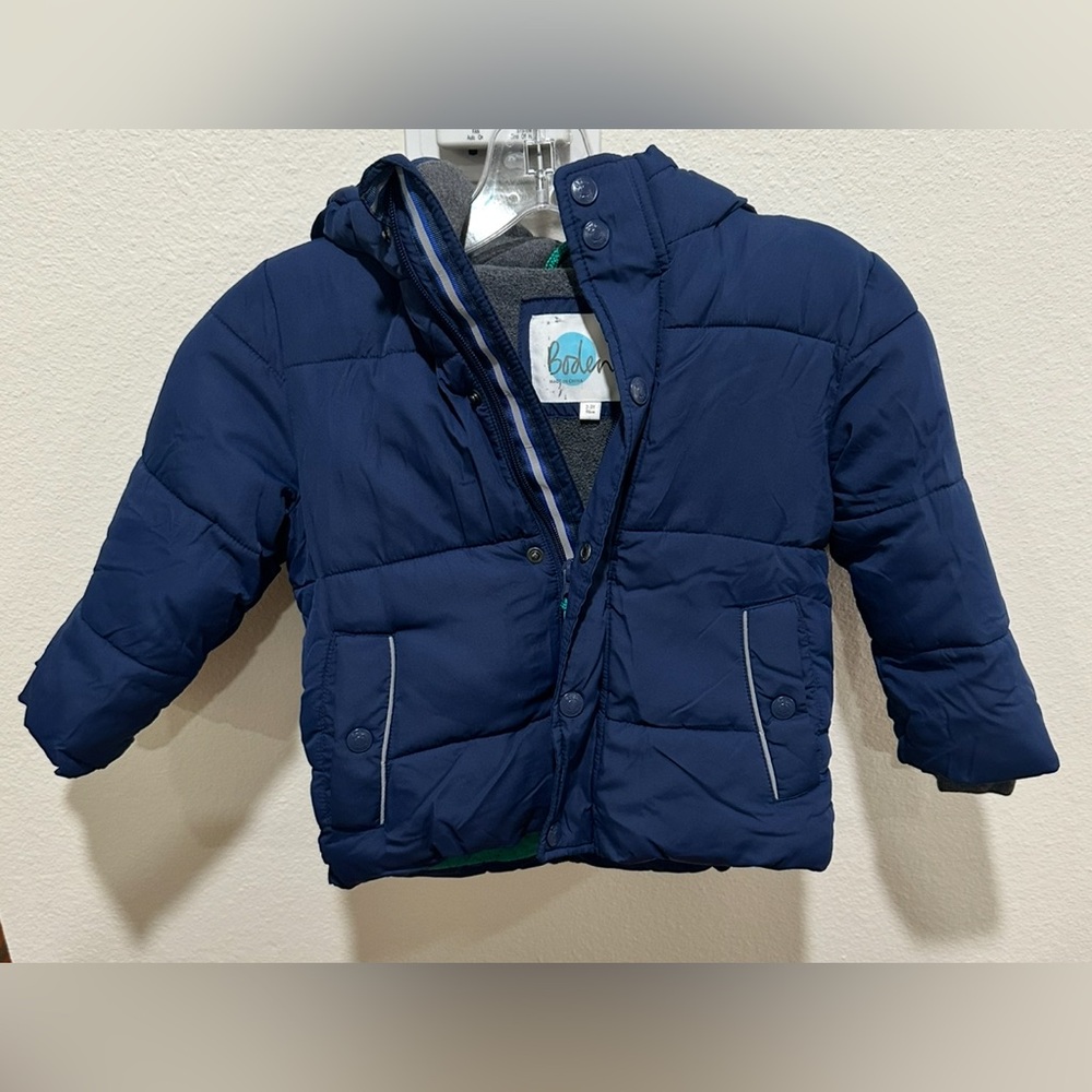 Mini Boden Navy Hooded Puffer Jacket little kids 7-8